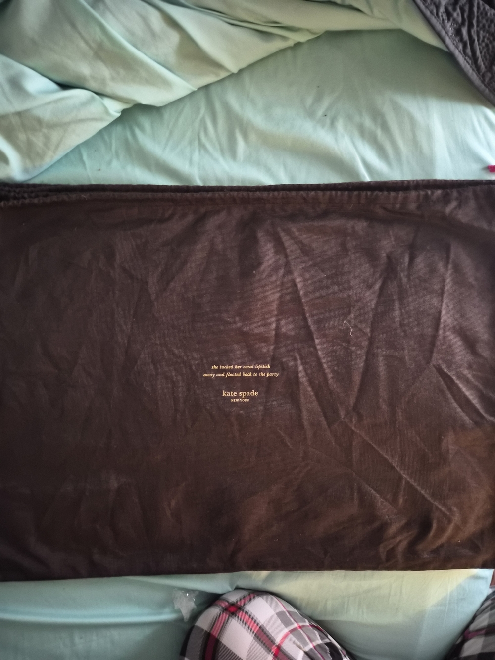 Authentic Kate Spade New York Brown Fabric Dust Bag with Quote – XL (27" x 20")